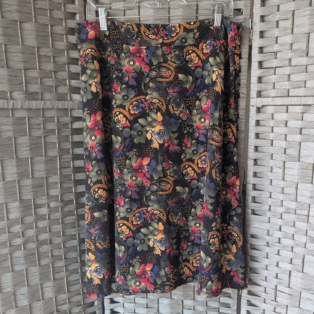 Vtg 90s Midi Skirt Black Floral Paisley A-Line Sz 12‎ Whimsigoth Dark Academia